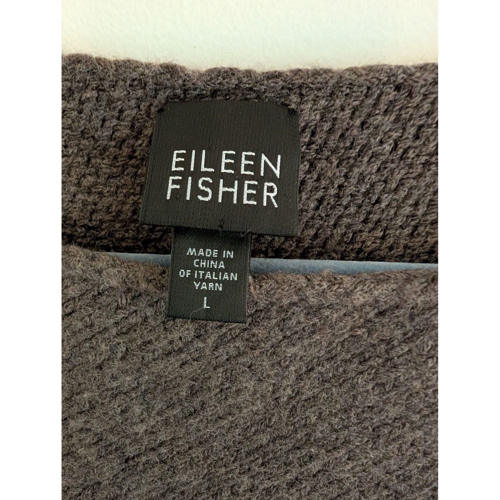 Eileen Fisher Wool Blend Italian Yarn Ribbed Boat Neck Sweater Brown Large - Picture 3 of 7